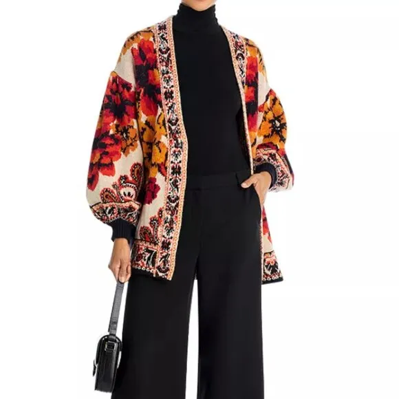 FARM Rio Winter Tapestry Knit Cardigan Eclectic Statement Piece - Size XXS