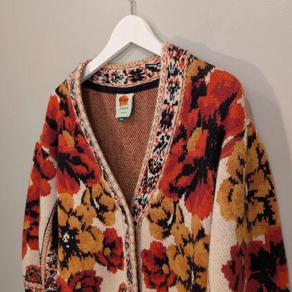 FARM Rio Winter Tapestry Knit Cardigan Eclectic Statement Piece - Size XXS