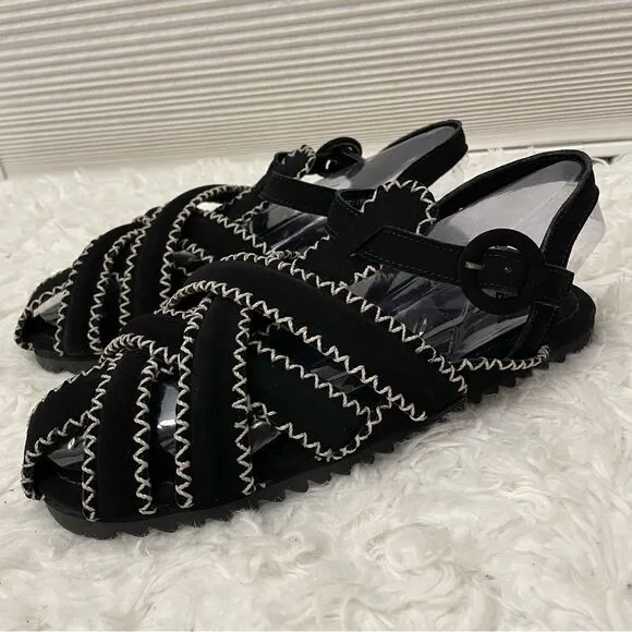 FARM RIO Black Zigzag Sandals Vegan Leather Straps size US 7.5 NEW