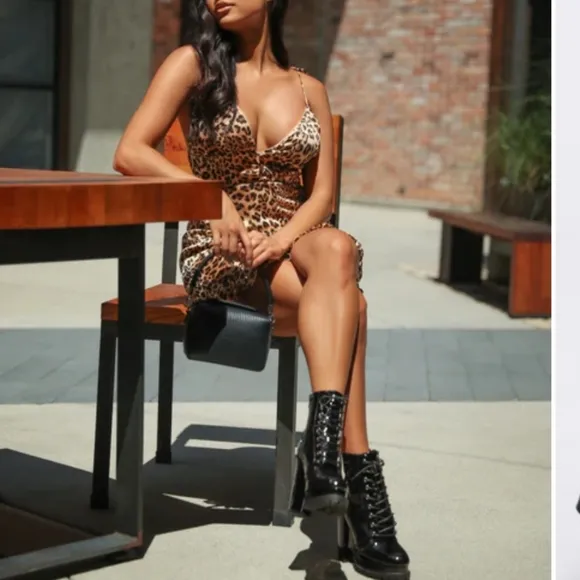 FASHION NOVA Vivian Patent Leather Lace Up Chunky Platform Ankle Bootie NWT