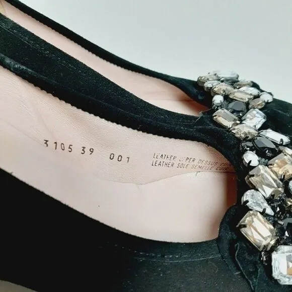 FERCA 81 Italy Jeweled Gem Suede Wedges Heels Black Shoes Sz 8.5 / Eur 39