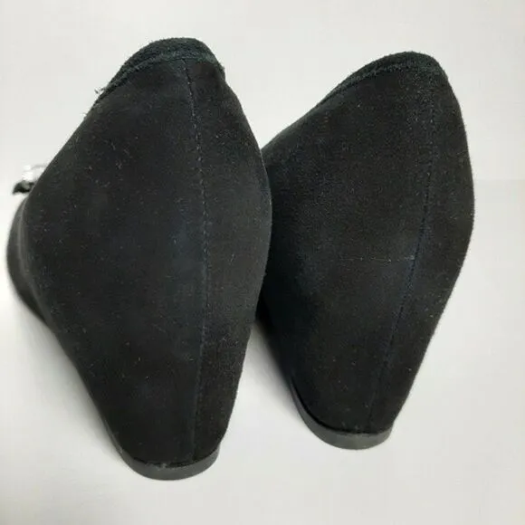 FERCA 81 Italy Jeweled Gem Suede Wedges Heels Black Shoes Sz 8.5 / Eur 39