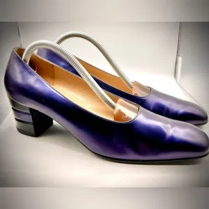 💐Ferragamo Blue Patten Leather Shoes, Size 8 AA Excel Preowned Vintage Cond🌹