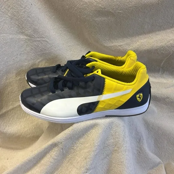 Ferrari, Puma Blue and Yellow Athletic Shoes Sporty Design, Ferrari.