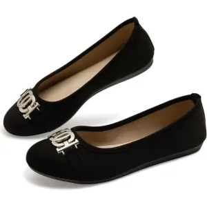 Flat Shoes Women Black Micro fiber Round Toe Slip on Comfortable Shoes