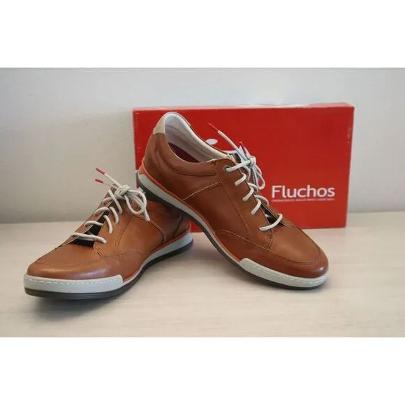 Fluchos 39025 Men's Sz 42 US 9 Cognac Brown Leather ETNA F0148 Sporty Shoes