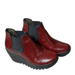 Fly London Burgundy wedge platform Yat Chelsea Bootie boots 38 8 Portugal NEW