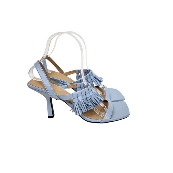 FRAME Shoes Womens 38.5 US 8 Blue Le Borrego Leather Slingback Sandals Fringe