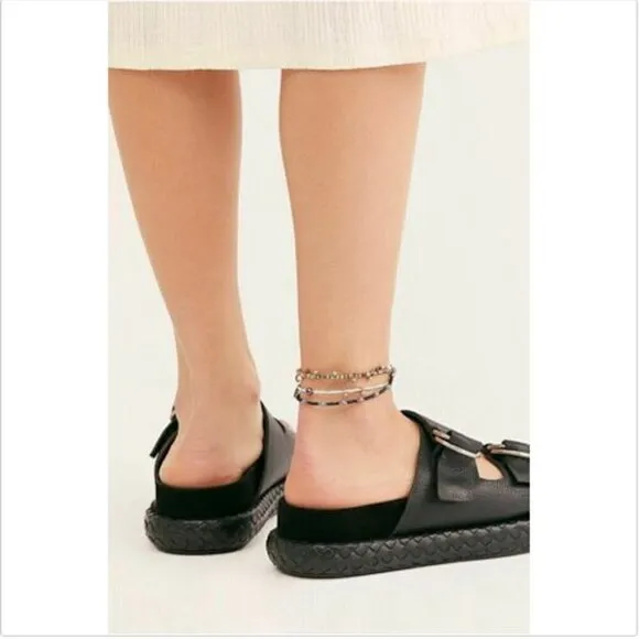 Free People Black Leather Panama Footbed Sandals