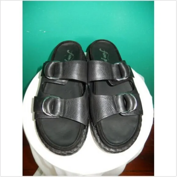 Free People Black Leather Panama Footbed Sandals