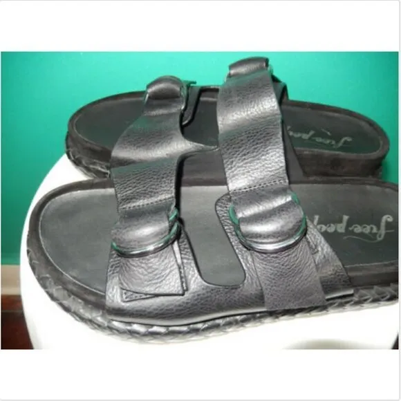 Free People Black Leather Panama Footbed Sandals