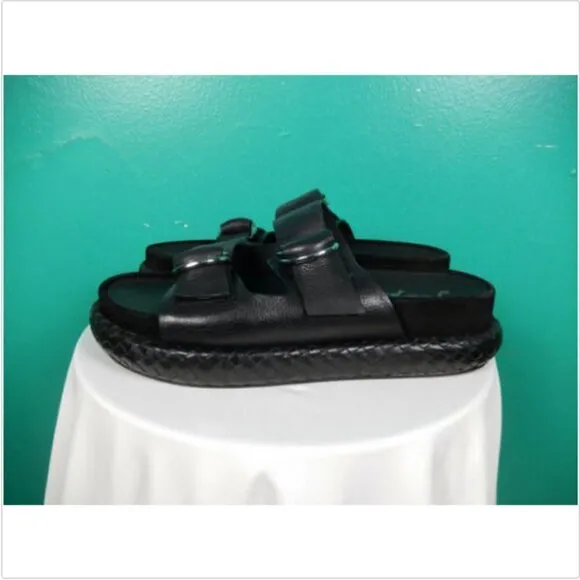 Free People Black Leather Panama Footbed Sandals