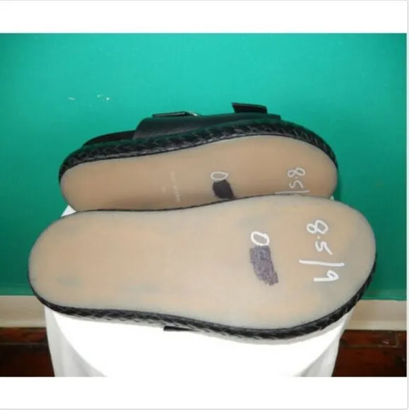 Free People Black Leather Panama Footbed Sandals