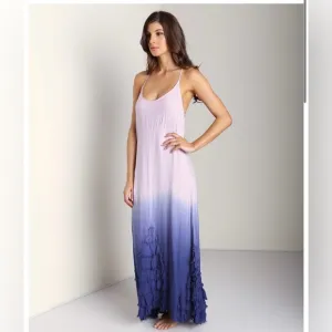 Free People Hazy Days slip Dress dip dyed lavender blue ruffles maxi S flowy