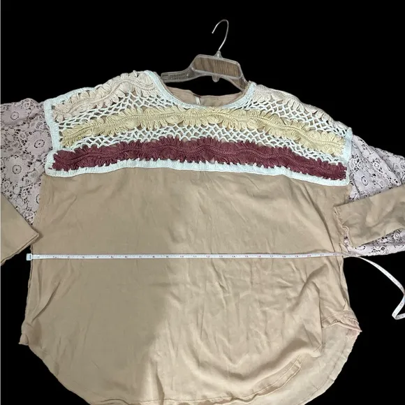 Free People High Hopes cotton crochet yoke lace sleeve top granny square pink XS