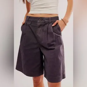 Free People High Street Pleated Trouser Shorts NWOT Size 4 Color Storm