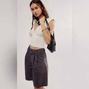 Free People High Street Pleated Trouser Shorts Sz 4 Relaxed Color Storm NEW $78!