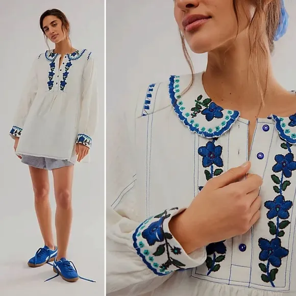 Free People, More To Come Embroidered Mini Dress In White