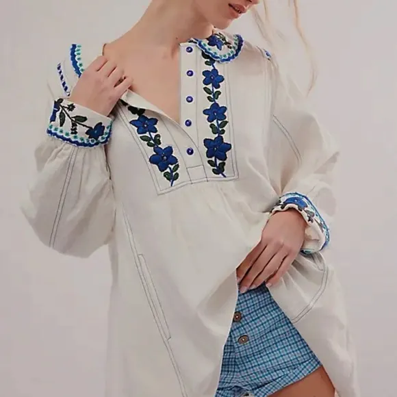 Free People, More To Come Embroidered Mini Dress In White