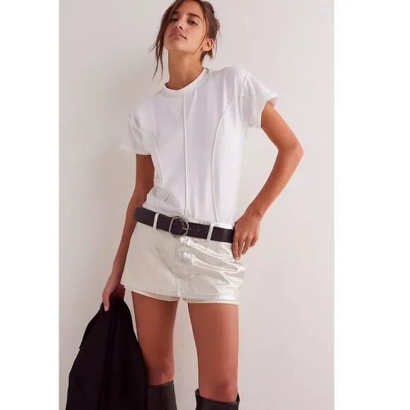 Free People We The Free Gallivanting Metallic Peekaboo Skort Sz 29