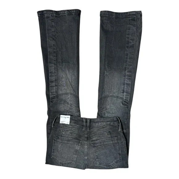 FREE PEOPLE WE THE FREE VECTOR MOTO MID RISE FLARE WASHED BLACK JEANS **NWT**