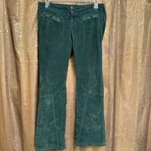 Free People Hit Back Slim Flare Forest Green Velveteen Finish Pants 12