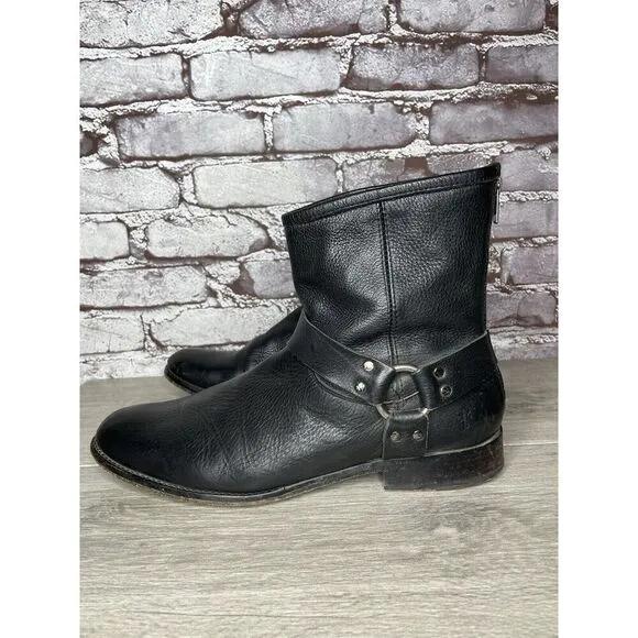 Frye Black Leather Harness Moto Biker Back Zip Mexico Boots Men’s Sz 11D US/44EU