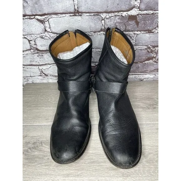 Frye Black Leather Harness Moto Biker Back Zip Mexico Boots Men’s Sz 11D US/44EU