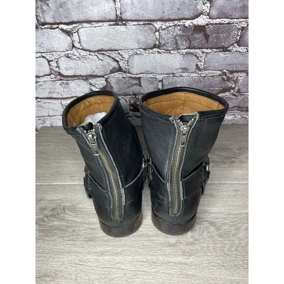 Frye Black Leather Harness Moto Biker Back Zip Mexico Boots Men’s Sz 11D US/44EU
