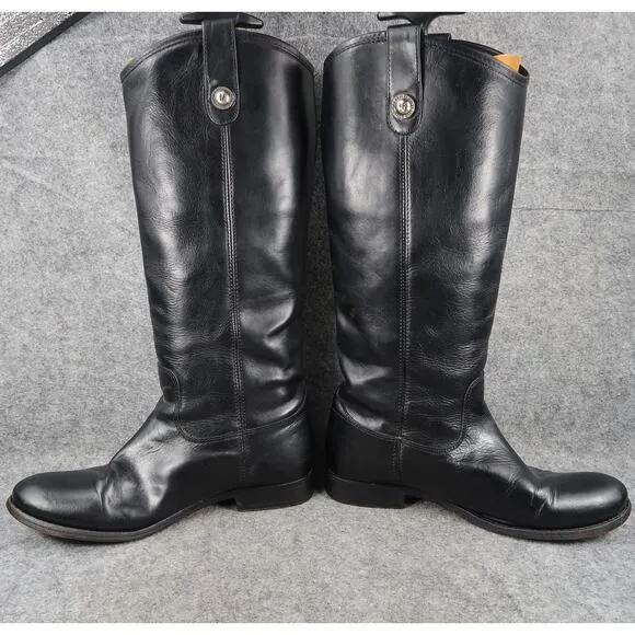 Frye Boots Womens 8 Melissa Button Tall Black Leather Riding Fashion Pull On