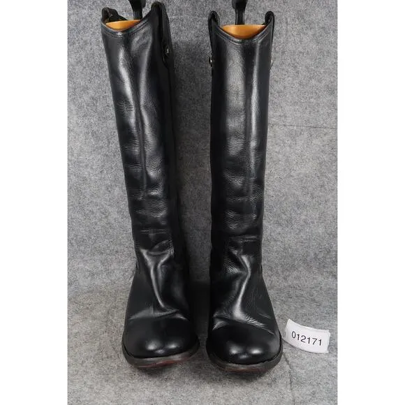 Frye Boots Womens 8 Melissa Button Tall Black Leather Riding Fashion Pull On