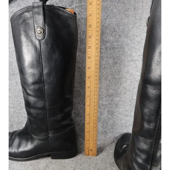 Frye Boots Womens 8 Melissa Button Tall Black Leather Riding Fashion Pull On
