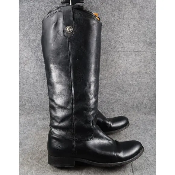 Frye Boots Womens 8 Melissa Button Tall Black Leather Riding Fashion Pull On