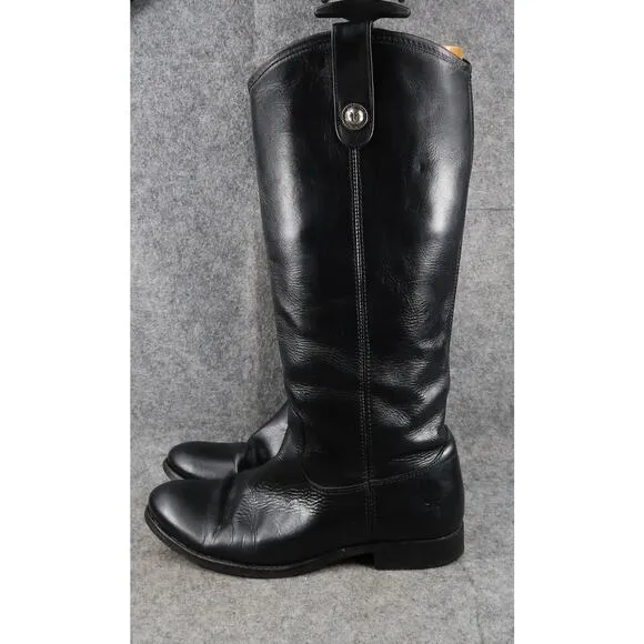 Frye Boots Womens 8 Melissa Button Tall Black Leather Riding Fashion Pull On