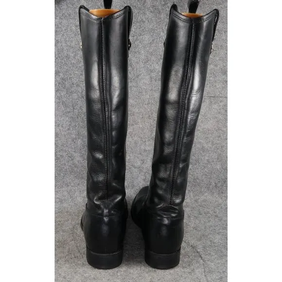 Frye Boots Womens 8 Melissa Button Tall Black Leather Riding Fashion Pull On