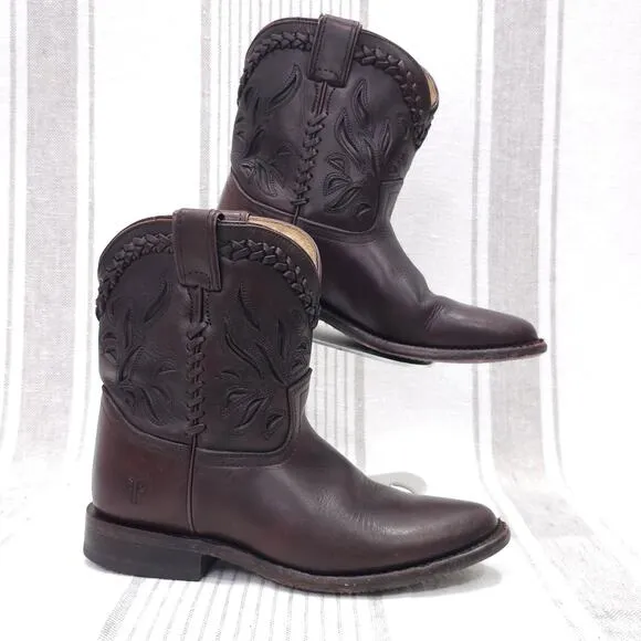 FRYE Boots Wyatt Overlay Short Womens 5.5 Dark Brown Cowboy Western Festival