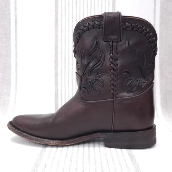 FRYE Boots Wyatt Overlay Short Womens 5.5 Dark Brown Cowboy Western Festival