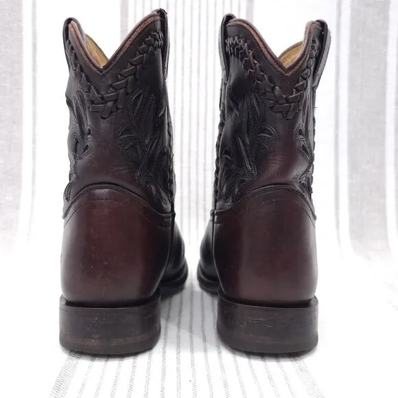 FRYE Boots Wyatt Overlay Short Womens 5.5 Dark Brown Cowboy Western Festival