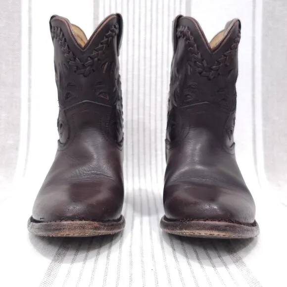 FRYE Boots Wyatt Overlay Short Womens 5.5 Dark Brown Cowboy Western Festival