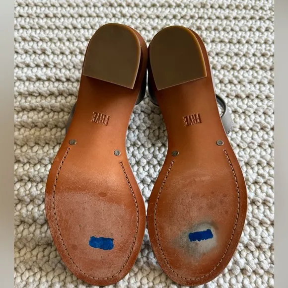Frye Brielle Gray Back Zip Ankle Strap Leather Block Heel Sandal Shoe Size 8