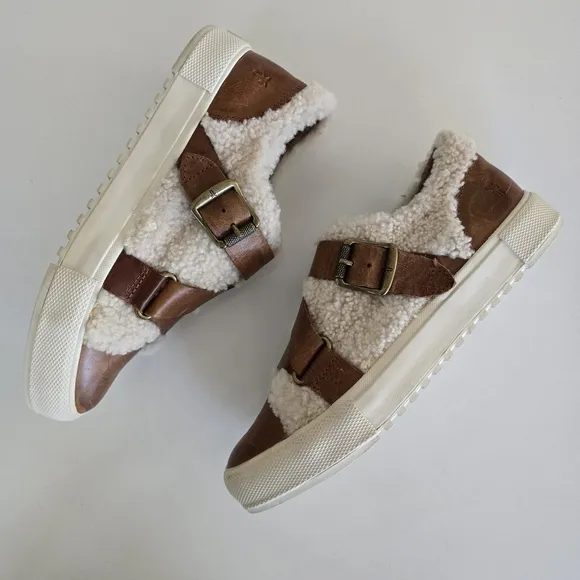Frye Leather Shearling Gia Moto Low Shoes size 9