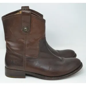 FRYE Melissa Button Side Zip Ankle Boots Womens Size 7.5 B Leather 77897 Brown