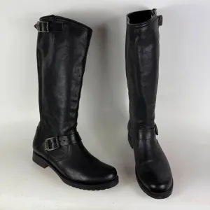 Frye Veronica Slouch Boot Women's 9 Black Leather Mid-Calf Pull-On Block Heel