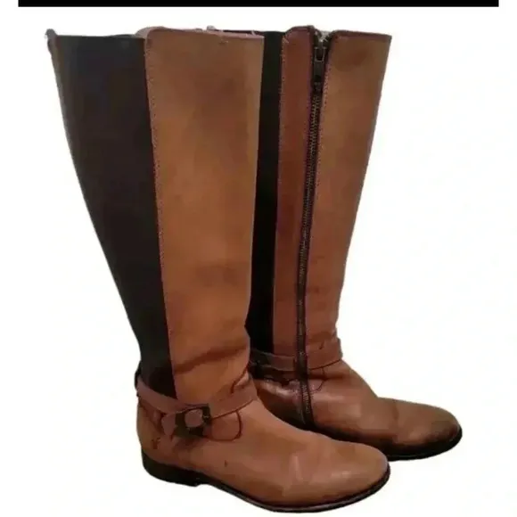 Frye vintage tan leather women's Tall Stretch boots made in Mexico sz 6