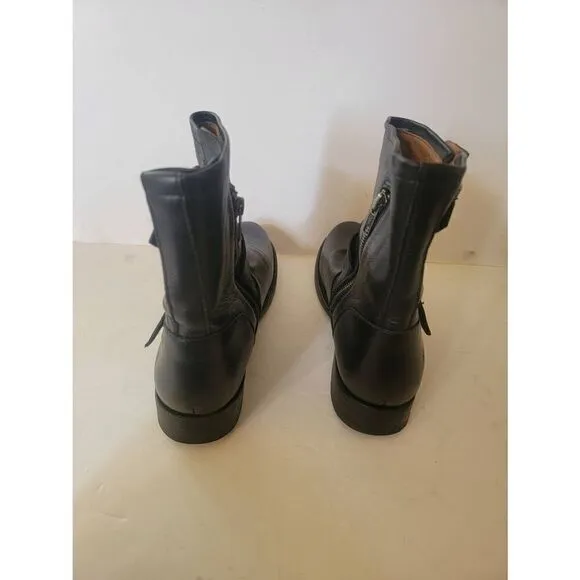 Frye Vicky Engineer Women's Black Leather Double Buckle Zip Moto Boots Size 8.5
