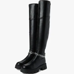 G By GUESS Riding Boots Stretch Over Knee Platform with Chain Women's Si…