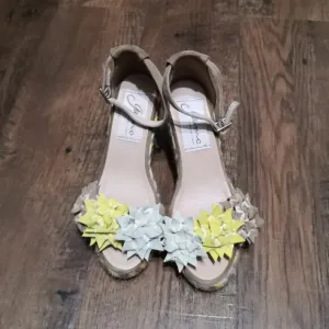 Gaimo Cessy Leather Espadrille Floral Wedge Sandals Ankle Strap EU36/US5.5-6