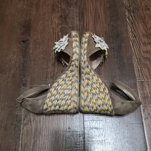 Gaimo Cessy Leather Espadrille Floral Wedge Sandals Ankle Strap EU36/US5.5-6