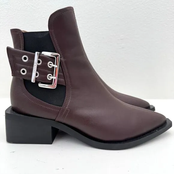 Ganni Brown Feminine Buckle Ankle Boots Women's 40 NWOB