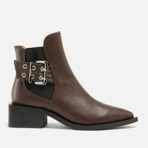 Ganni Brown Feminine Buckle Ankle Boots Women's 40 NWOB